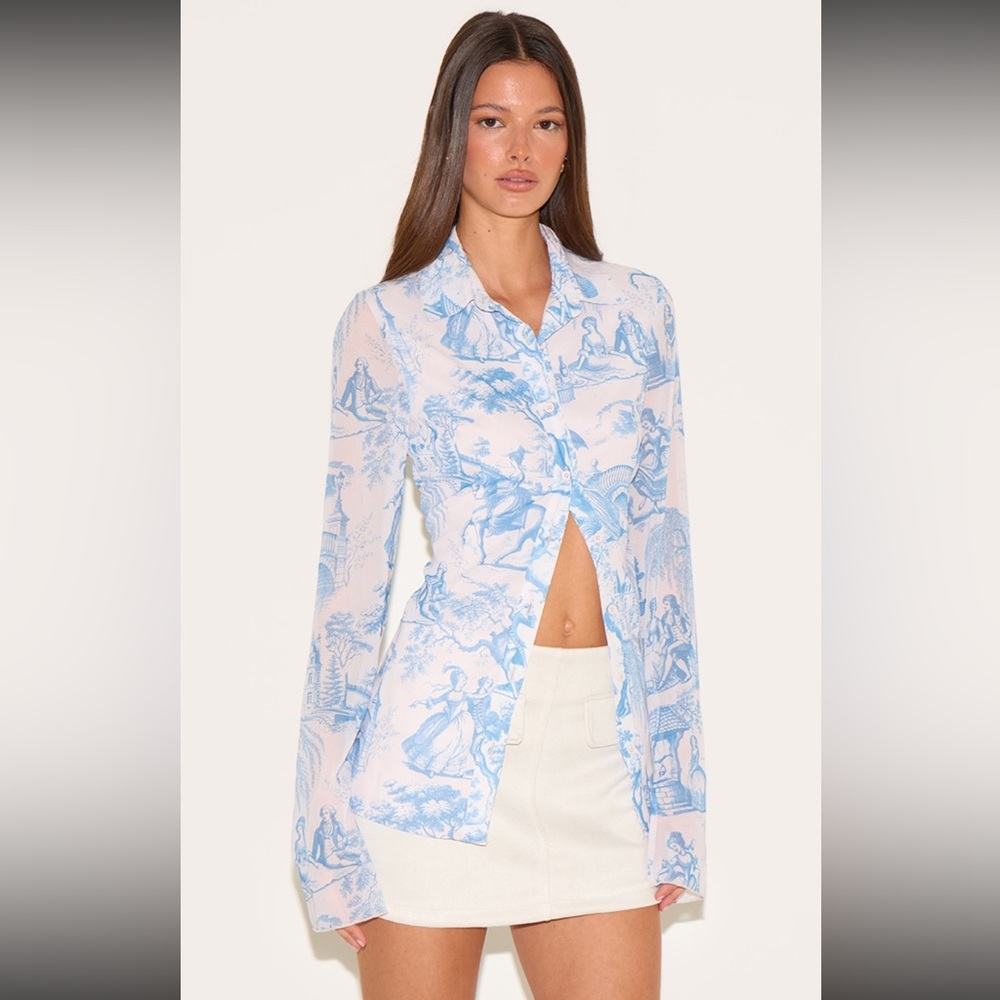 Blue and White Women's Top
